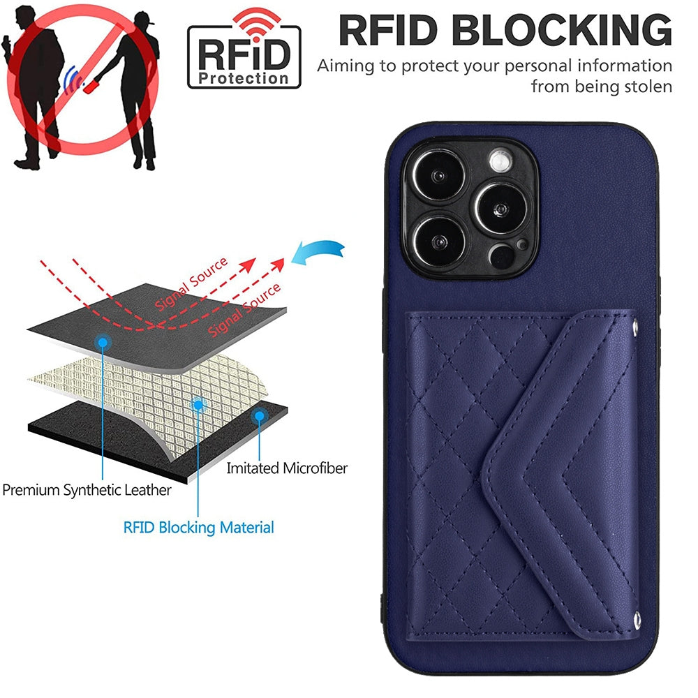 iPhone 14 Pro Max Leather Case with Card Holder & RFID Protection, Long Lanyard Included