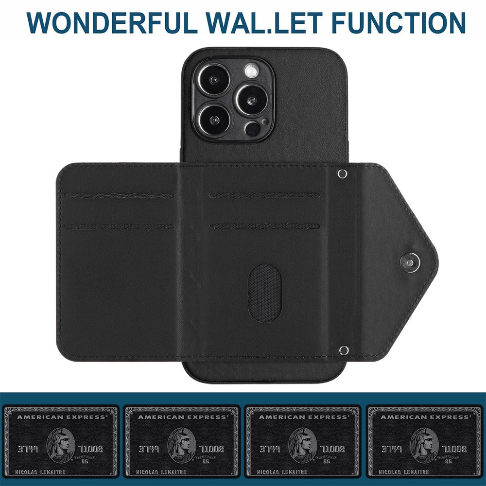 iPhone 14 Pro Max Leather Case with Card Holder & RFID Protection, Long Lanyard Included