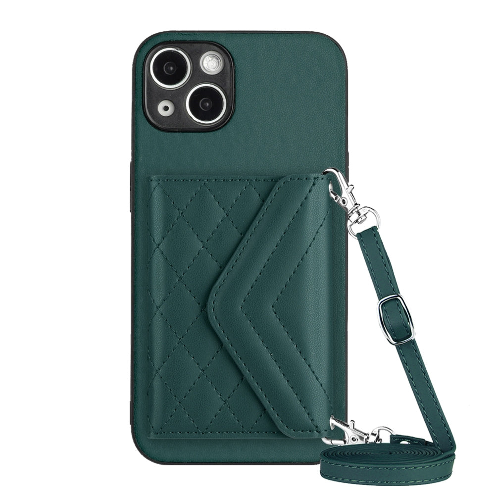 iPhone 15 Leather Case with Card Holder & RFID Protection, Long Lanyard Included