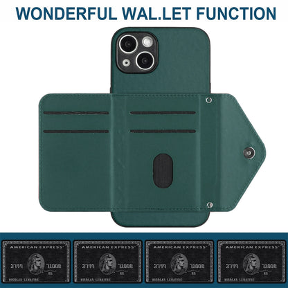 iPhone 15 Leather Case with Card Holder & RFID Protection, Long Lanyard Included