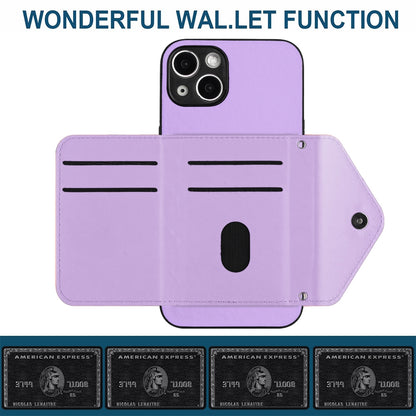 iPhone 15 Leather Case with Card Holder & RFID Protection, Long Lanyard Included