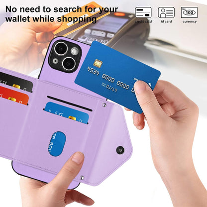 iPhone 15 Leather Case with Card Holder & RFID Protection, Long Lanyard Included