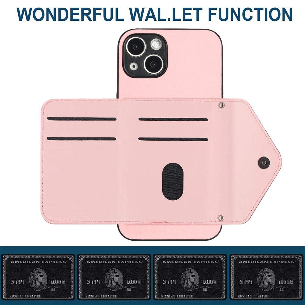 iPhone 15 Leather Case with Card Holder & RFID Protection, Long Lanyard Included