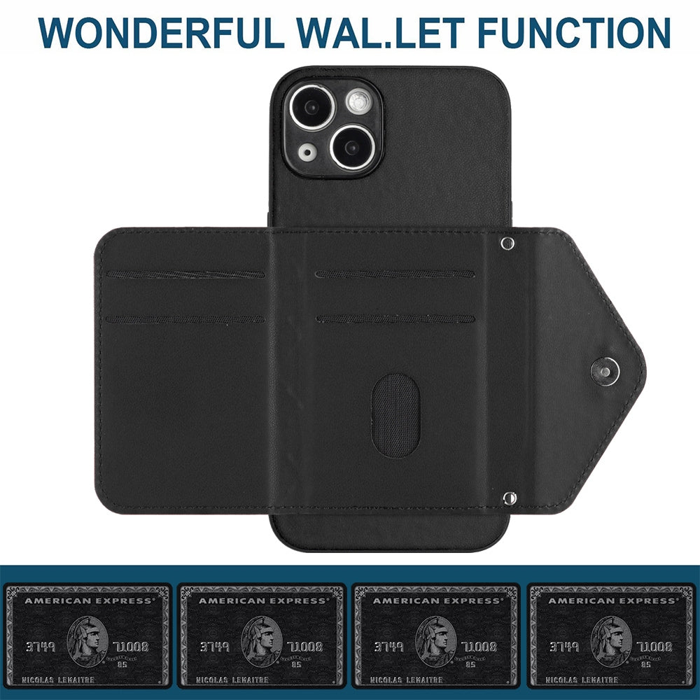 iPhone 15 Leather Case with Card Holder & RFID Protection, Long Lanyard Included