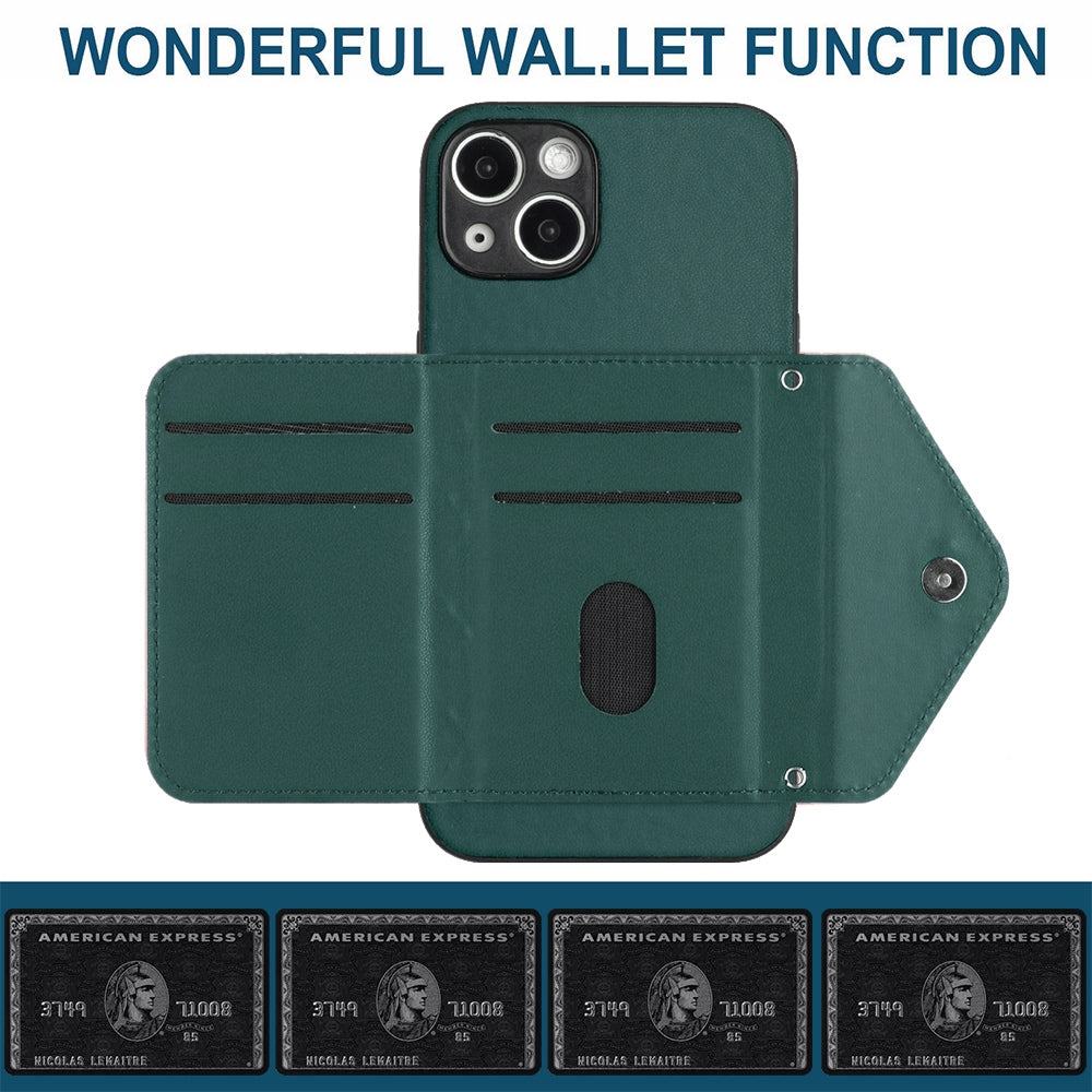 iPhone 15 Plus Leather Case with Card Holder & RFID Protection, Long Lanyard Included