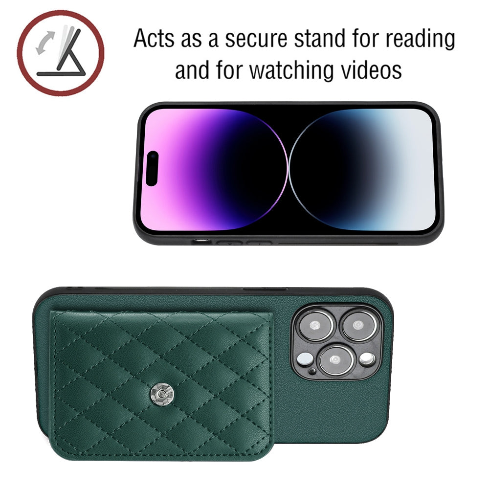 iPhone 15 Pro Leather Case with Card Holder & RFID Protection, Long Lanyard Included