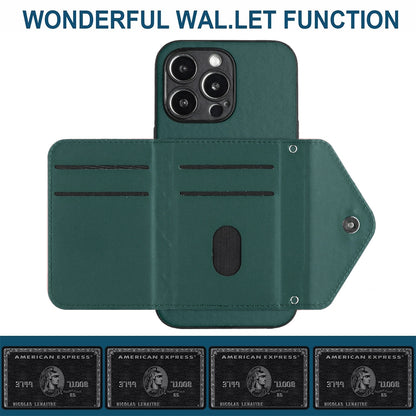 iPhone 15 Pro Leather Case with Card Holder & RFID Protection, Long Lanyard Included