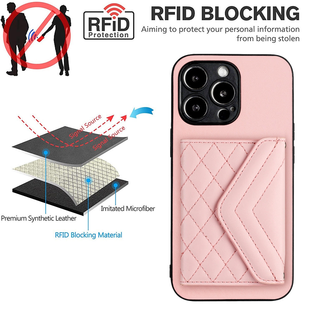 iPhone 15 Pro Leather Case with Card Holder & RFID Protection, Long Lanyard Included