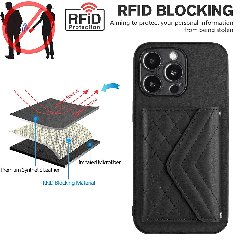 iPhone 15 Pro Leather Case with Card Holder & RFID Protection, Long Lanyard Included