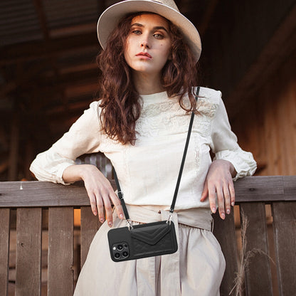 iPhone 15 Pro Max Leather Case with Card Holder & RFID Protection, Long Lanyard Included