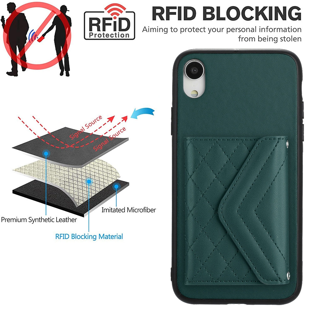 iPhone XR Leather Case with Card Holder & RFID Protection, Long Lanyard Included