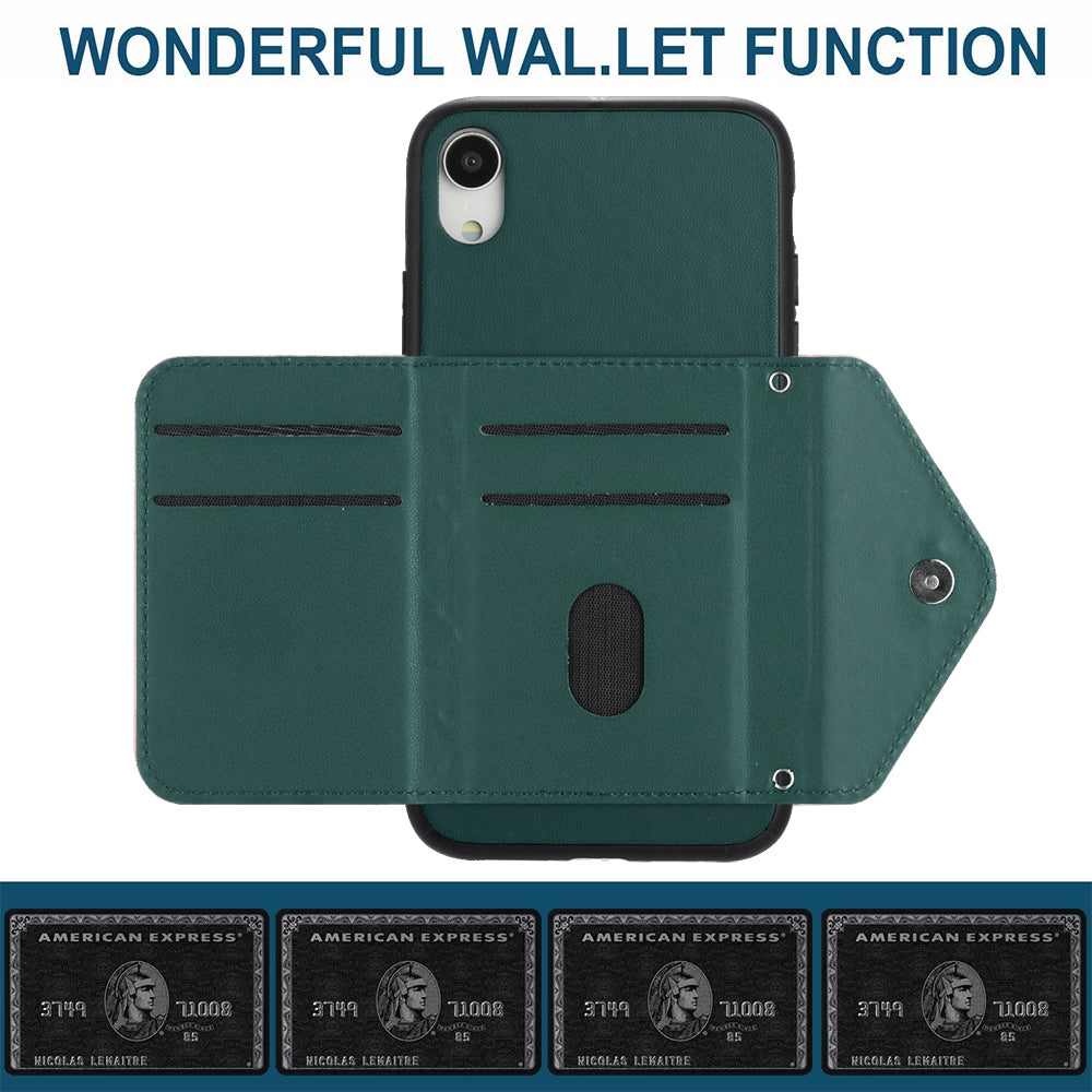 iPhone XR Leather Case with Card Holder & RFID Protection, Long Lanyard Included