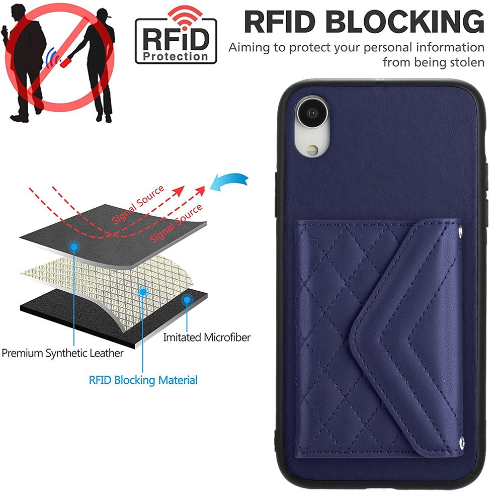 iPhone XR Leather Case with Card Holder & RFID Protection, Long Lanyard Included