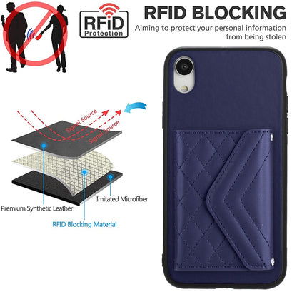 iPhone XR Leather Case with Card Holder & RFID Protection, Long Lanyard Included