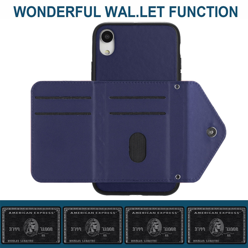 iPhone XR Leather Case with Card Holder & RFID Protection, Long Lanyard Included