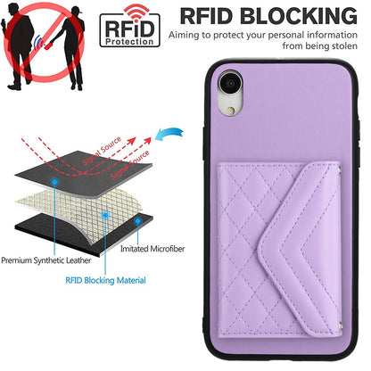 iPhone XR Leather Case with Card Holder & RFID Protection, Long Lanyard Included