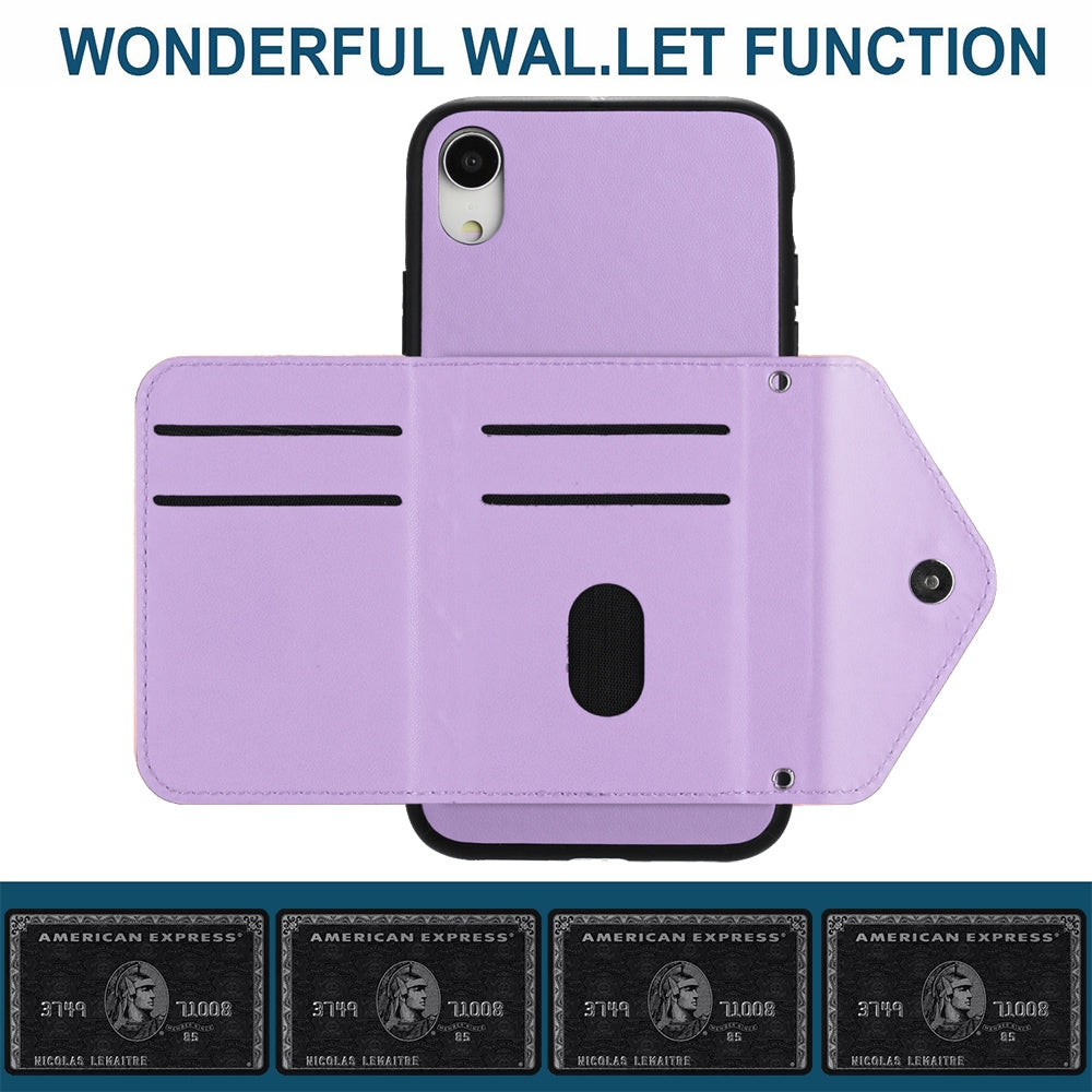 iPhone XR Leather Case with Card Holder & RFID Protection, Long Lanyard Included