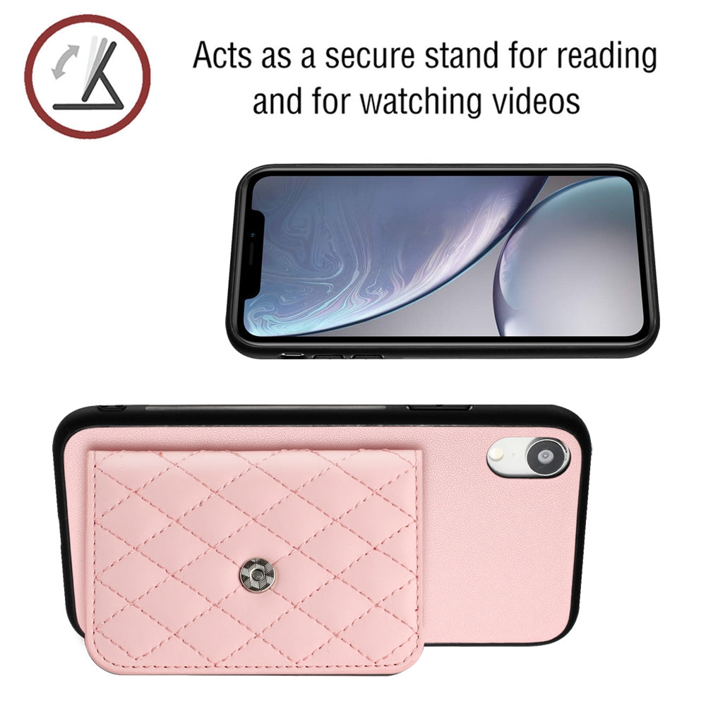 iPhone XR Leather Case with Card Holder & RFID Protection, Long Lanyard Included