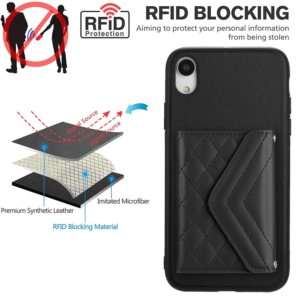iPhone XR Leather Case with Card Holder & RFID Protection, Long Lanyard Included