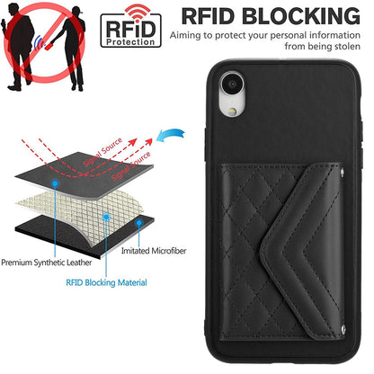iPhone XR Leather Case with Card Holder & RFID Protection, Long Lanyard Included