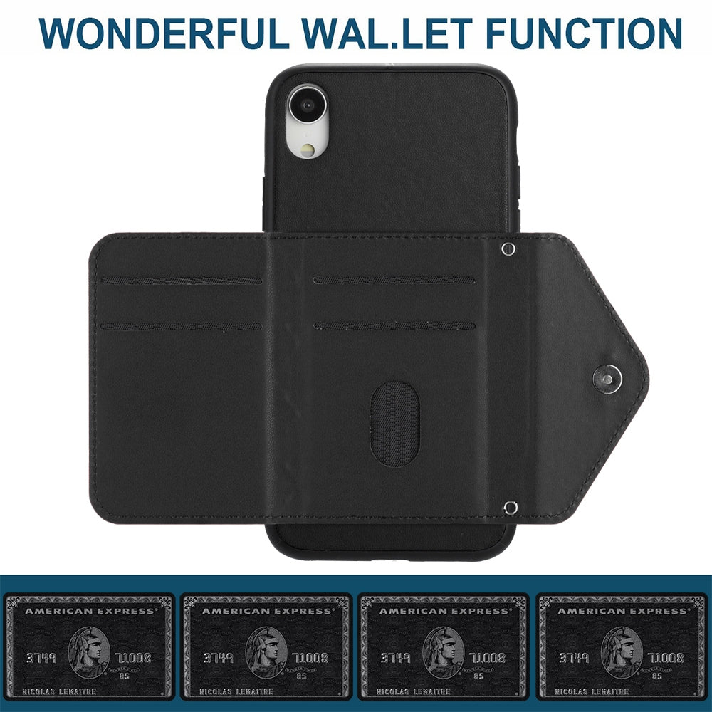 iPhone XR Leather Case with Card Holder & RFID Protection, Long Lanyard Included
