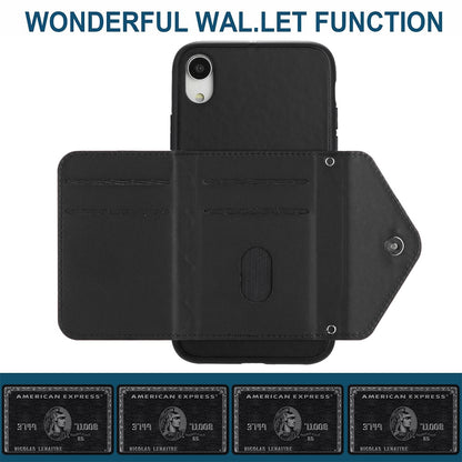 iPhone XR Leather Case with Card Holder & RFID Protection, Long Lanyard Included