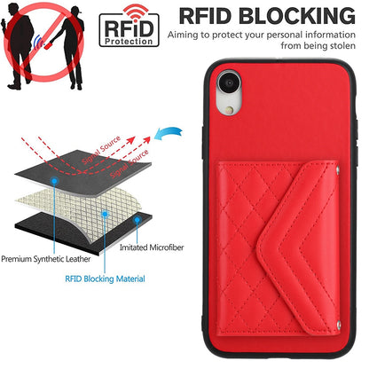 iPhone XR Leather Case with Card Holder & RFID Protection, Long Lanyard Included
