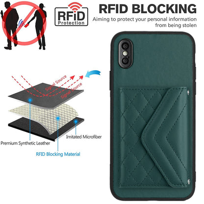iPhone XS Leather Case with Card Holder & RFID Protection, Long Lanyard Included