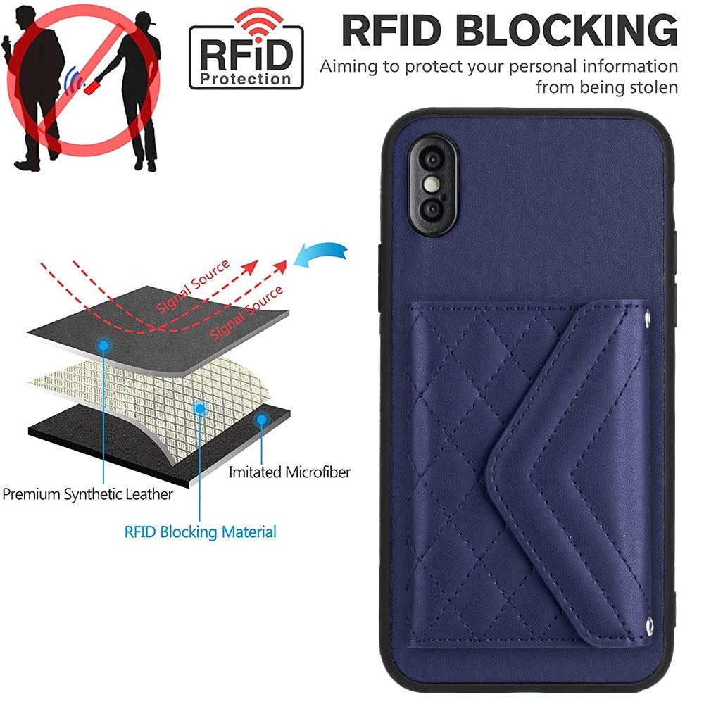 iPhone XS Leather Case with Card Holder & RFID Protection, Long Lanyard Included