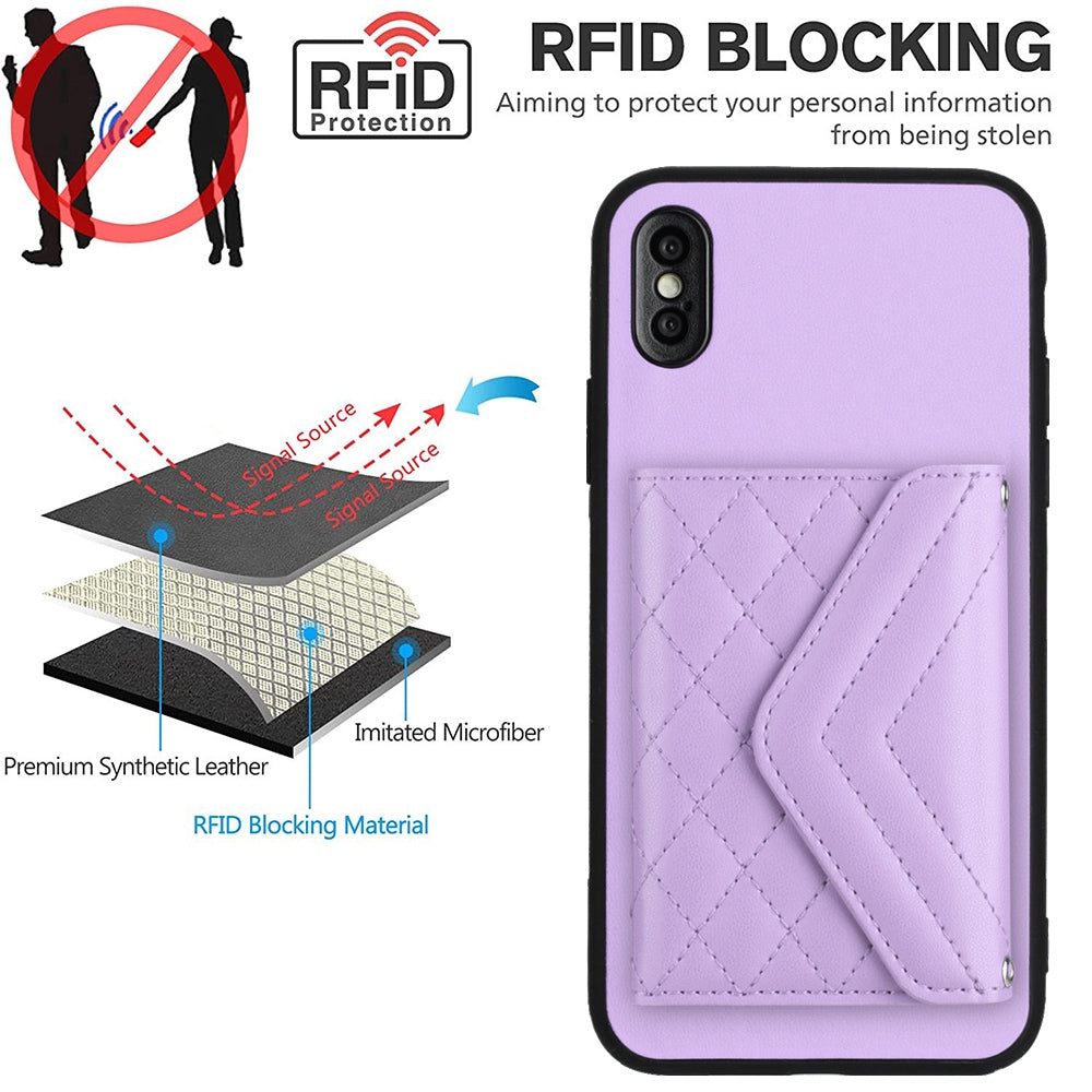 iPhone XS Leather Case with Card Holder & RFID Protection, Long Lanyard Included
