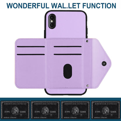 iPhone X Leather Case with Card Holder & RFID Protection, Long Lanyard Included