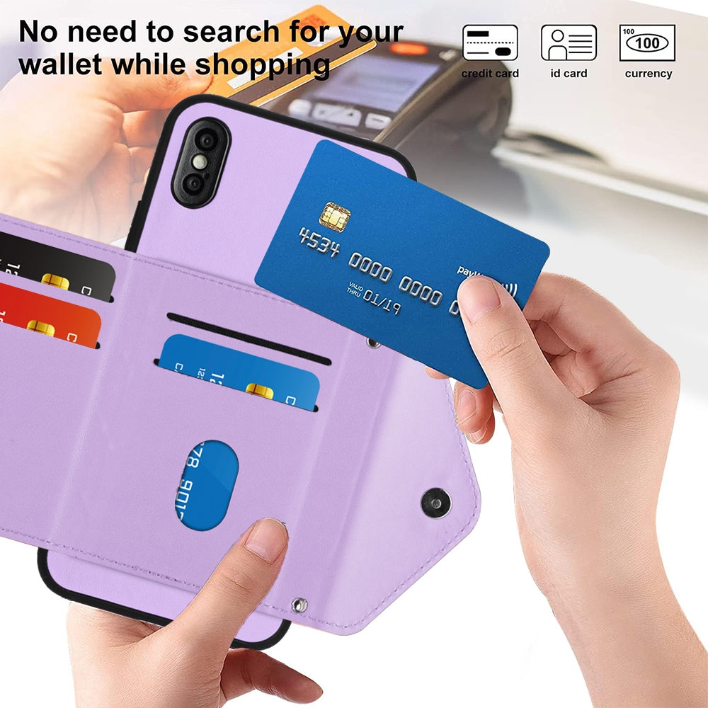 iPhone X Leather Case with Card Holder & RFID Protection, Long Lanyard Included