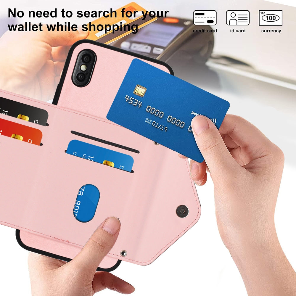 iPhone XS Leather Case with Card Holder & RFID Protection, Long Lanyard Included