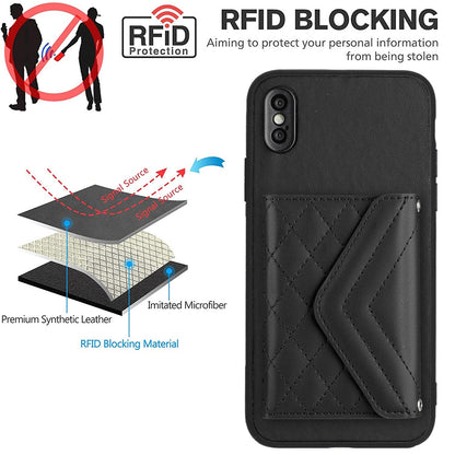 iPhone XS Leather Case with Card Holder & RFID Protection, Long Lanyard Included