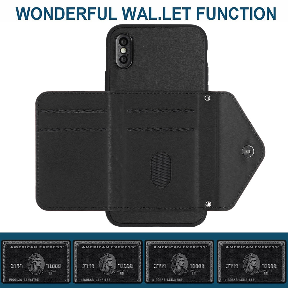 iPhone XS Leather Case with Card Holder & RFID Protection, Long Lanyard Included