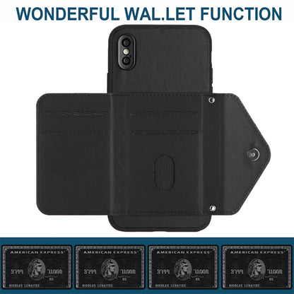 iPhone XS Leather Case with Card Holder & RFID Protection, Long Lanyard Included