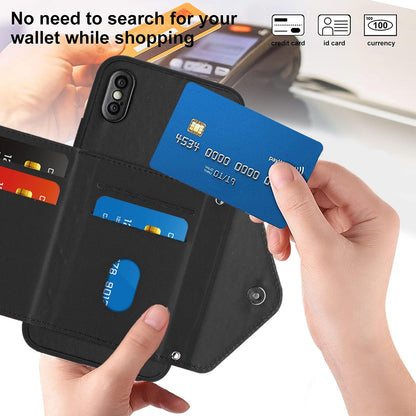 iPhone XS Leather Case with Card Holder & RFID Protection, Long Lanyard Included