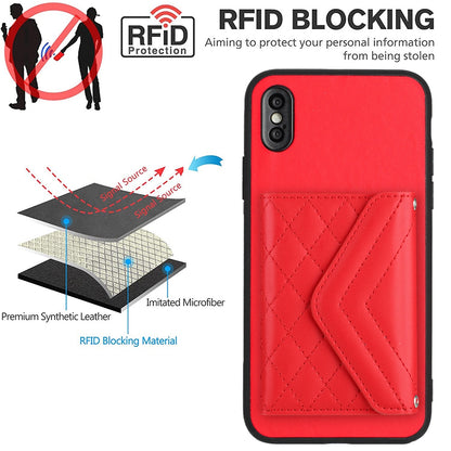 iPhone X Leather Case with Card Holder & RFID Protection, Long Lanyard Included