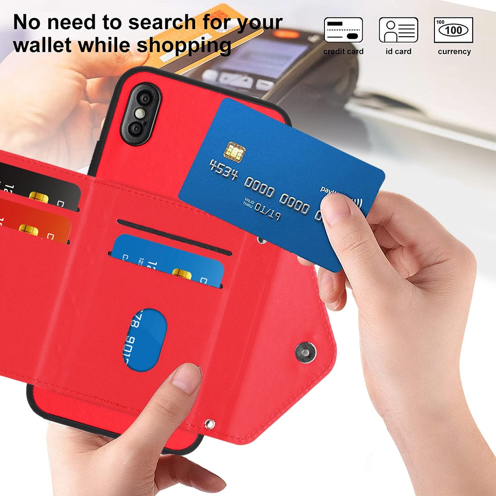 iPhone XS Leather Case with Card Holder & RFID Protection, Long Lanyard Included