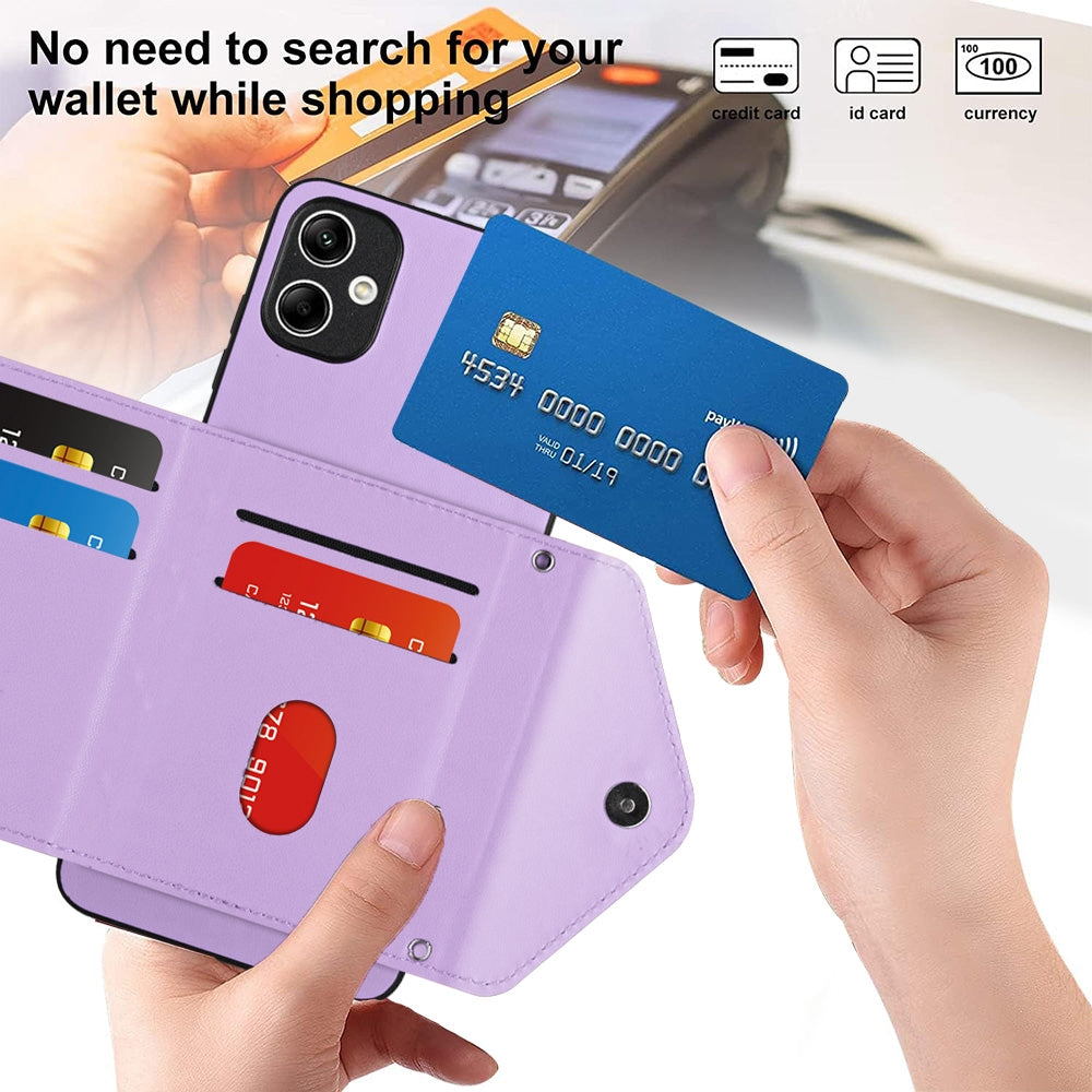 Samsung Galaxy A04 4G Leather Case with Card Holder & RFID Protection, Long Lanyard Included