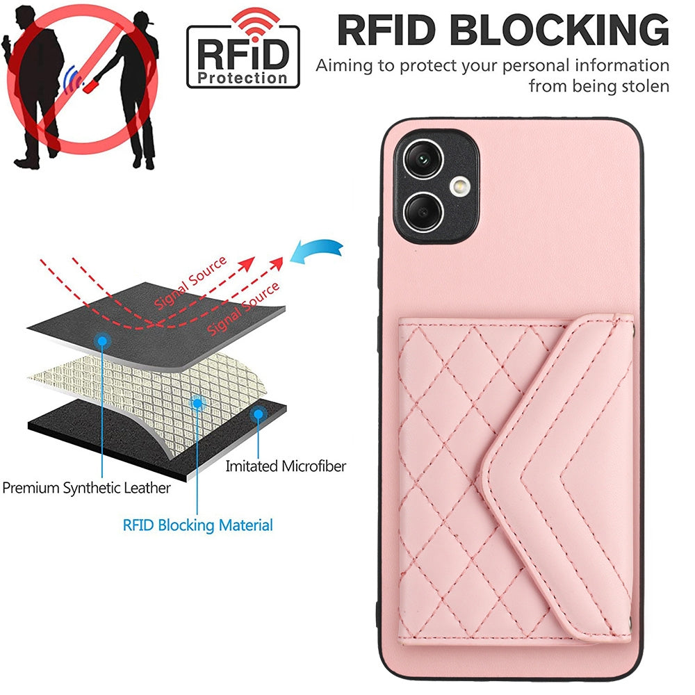 Samsung Galaxy M04 4G Leather Case with Card Holder & RFID Protection, Long Lanyard Included