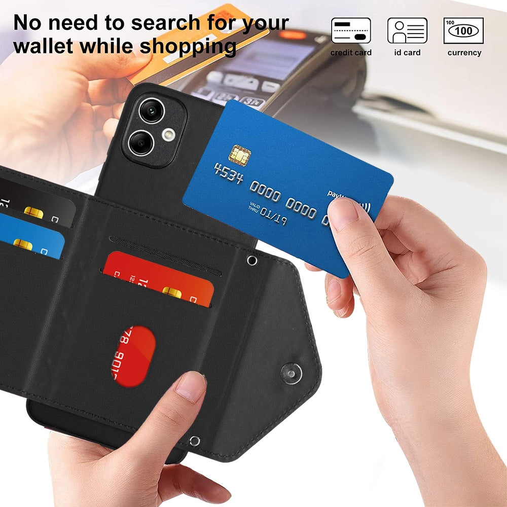 Samsung Galaxy M04 4G Leather Case with Card Holder & RFID Protection, Long Lanyard Included
