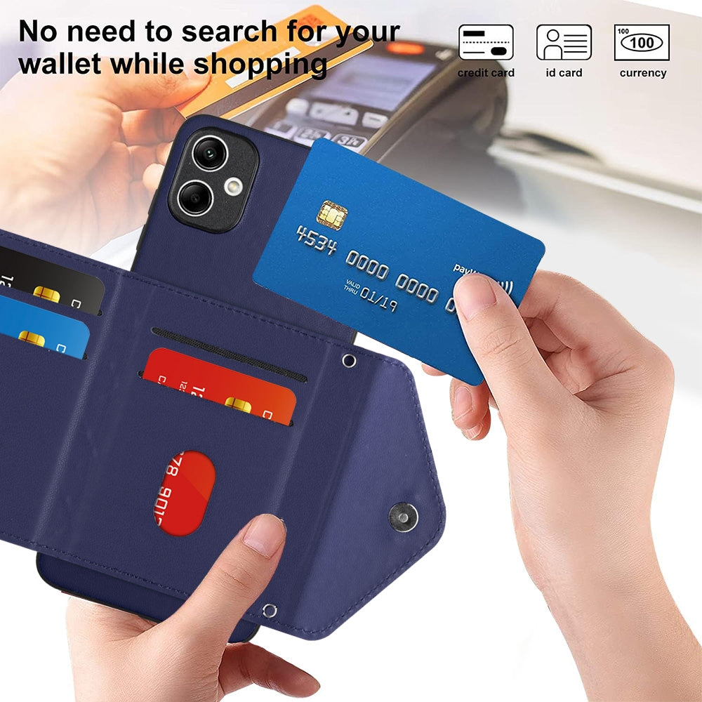Samsung Galaxy A05 4G Leather Case with Card Holder & RFID Protection, Long Lanyard Included
