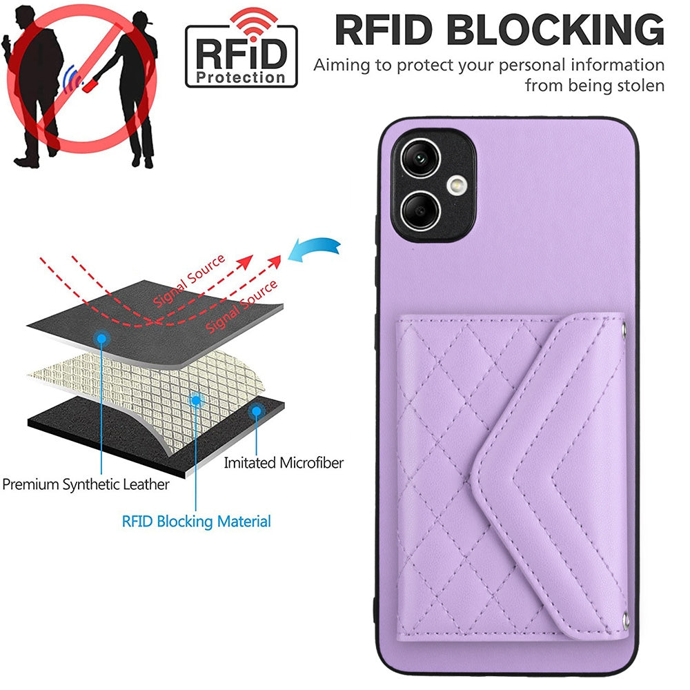 Samsung Galaxy A05 4G Leather Case with Card Holder & RFID Protection, Long Lanyard Included