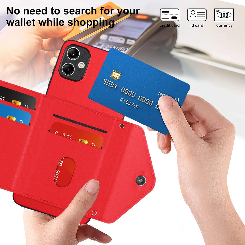 Samsung Galaxy A05 4G Leather Case with Card Holder & RFID Protection, Long Lanyard Included
