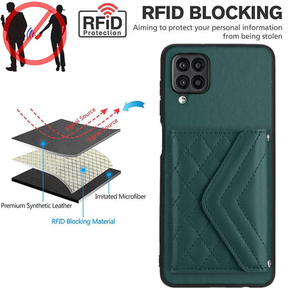 Samsung Galaxy A12 Leather Case with Card Holder & RFID Protection, Long Lanyard Included