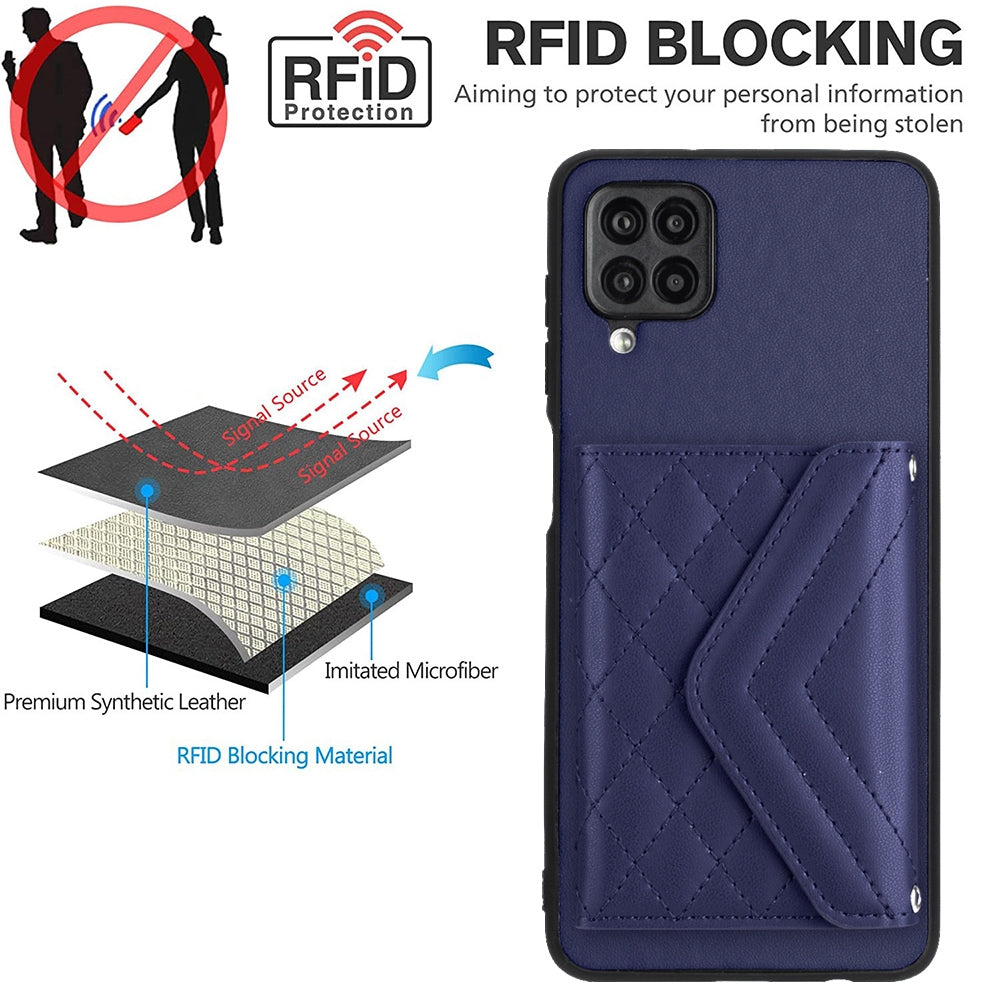 Samsung Galaxy A12 Leather Case with Card Holder & RFID Protection, Long Lanyard Included