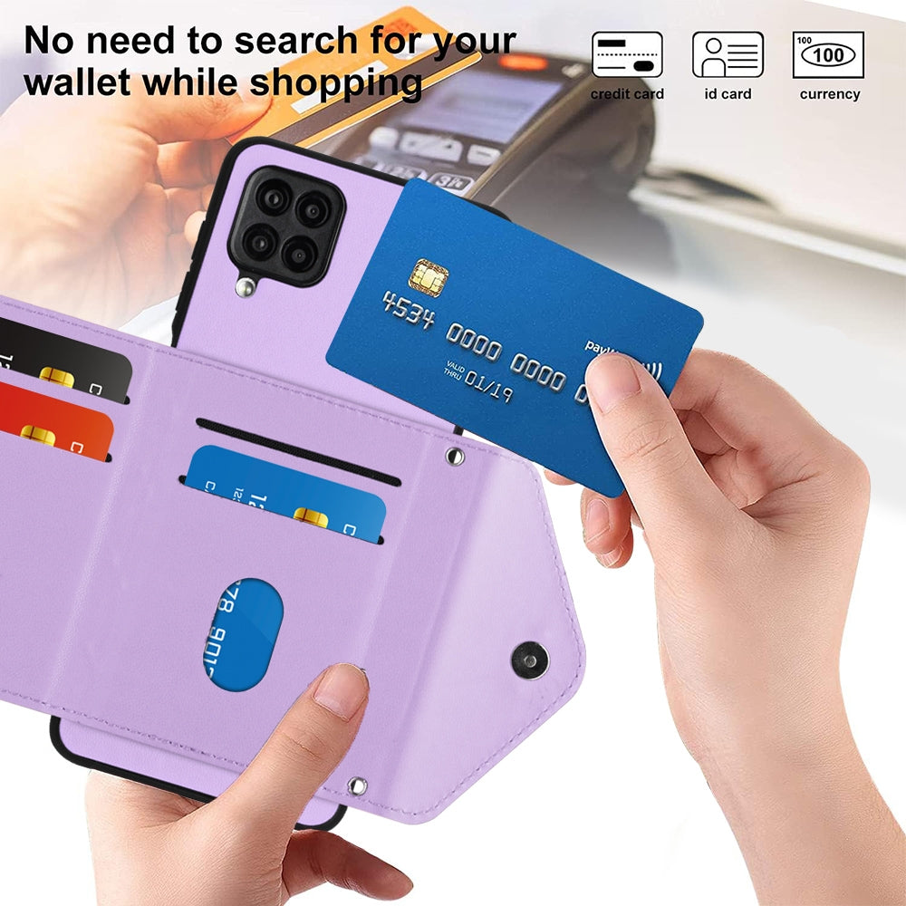 Samsung Galaxy A12 Leather Case with Card Holder & RFID Protection, Long Lanyard Included