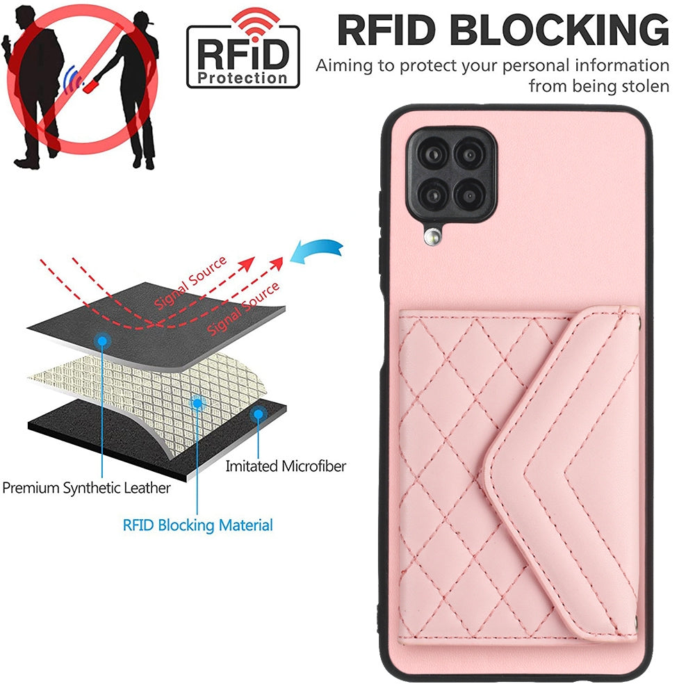 Samsung Galaxy A12 Leather Case with Card Holder & RFID Protection, Long Lanyard Included
