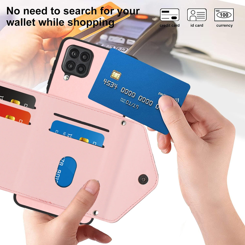 Samsung Galaxy A12 Leather Case with Card Holder & RFID Protection, Long Lanyard Included